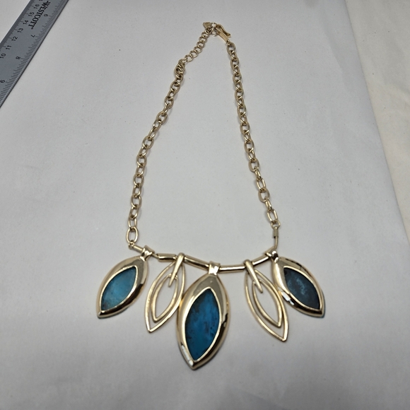 Robert Lee Morris Soho Pendant Bib Statement Blue & Greens Gold Adj. Chain - Picture 10 of 10